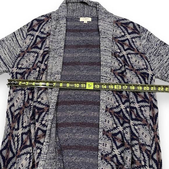 Umgee Sweater Womens Medium Navy Gray Print Waterfall Cardigan Open Front - Picture 11 of 13